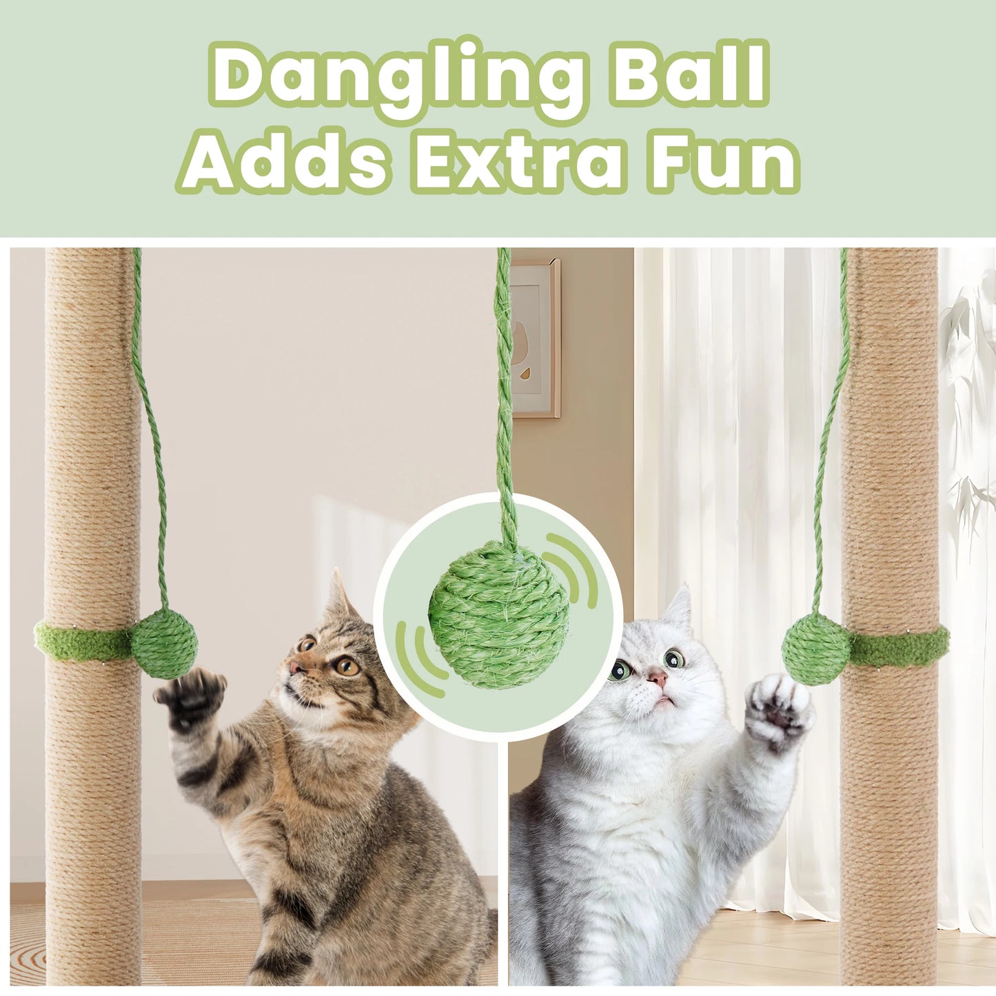 33In Tall Cat Scratching Palm Tree Post with Dangling Ball, for Indoor Cats