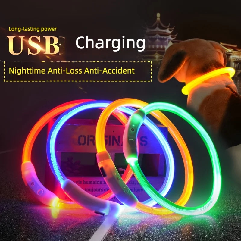 USB Rechargeable,3 Mode Adjustable Glowing Dog Collar. Safe Reflective