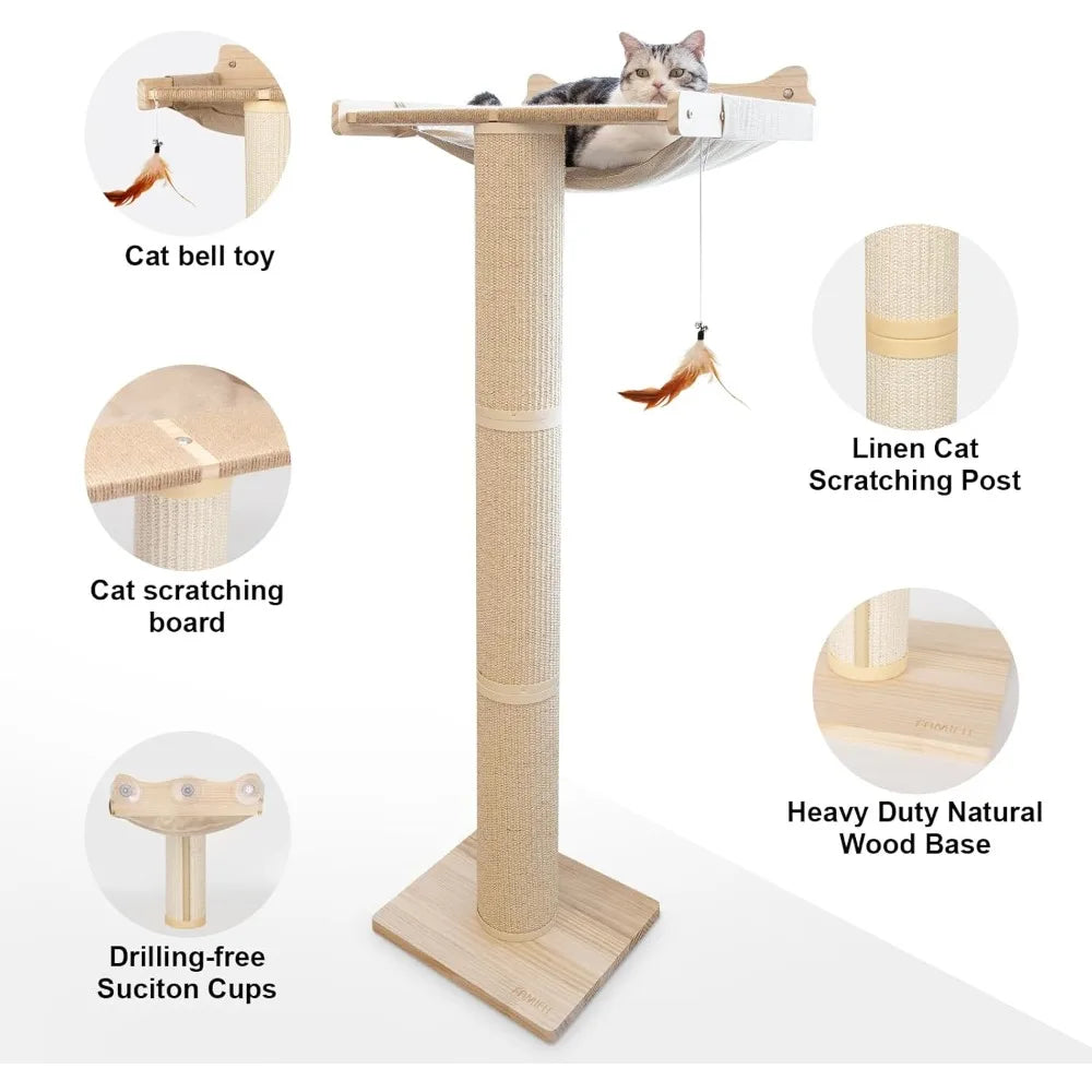 Multi-Level Window Perch with Scratching Post, 47.3 Adjustable Cat Tall