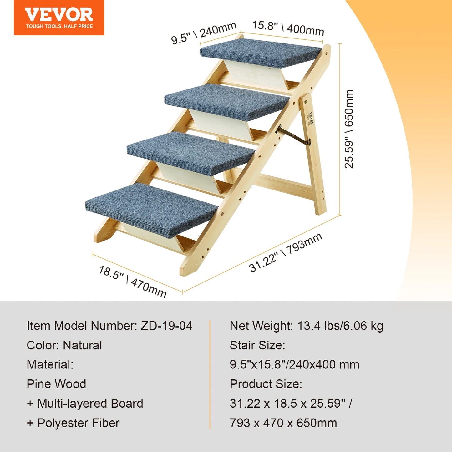 Wooden Pet Steps / Ramp Combo. Foldable Access for Bed steps