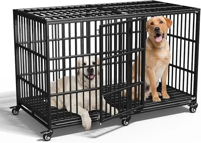 54-inch Heavy Duty Indestructible Crate, Escape Proof Lockable Wheels, High Anxiety Double Door