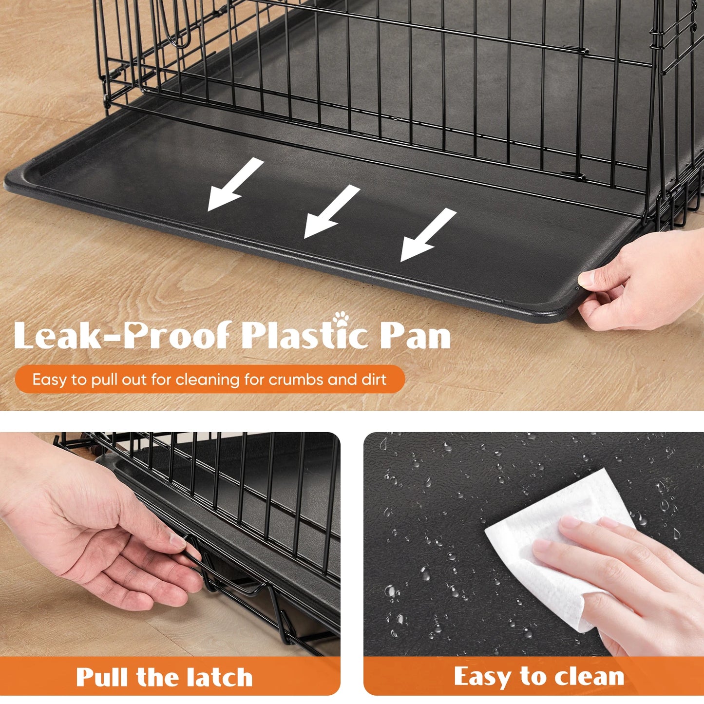 Double Door Folding Metal Wire Cage Plastic Leak-Proof Tray. Indoor/Outdoor