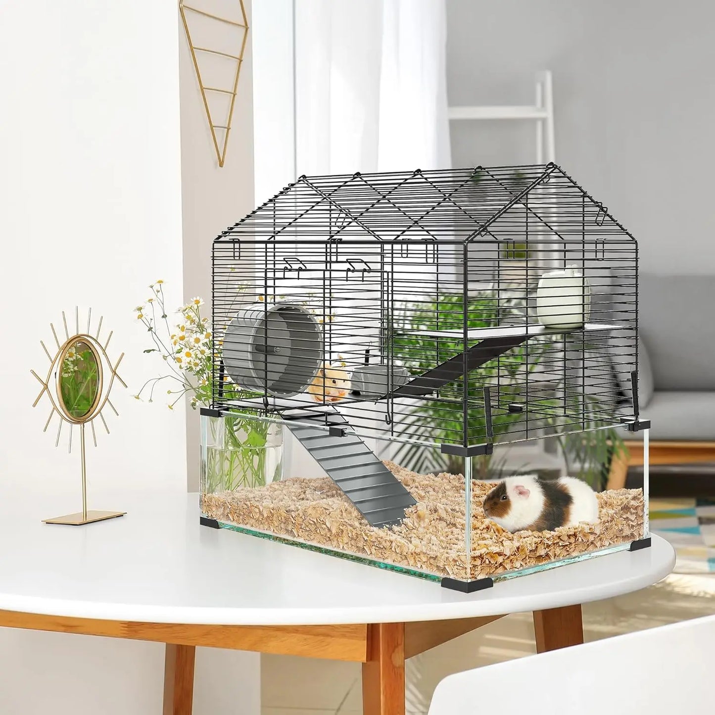 Metal Hamster Cage, Transparent Small Animal Cage with Water Bottle