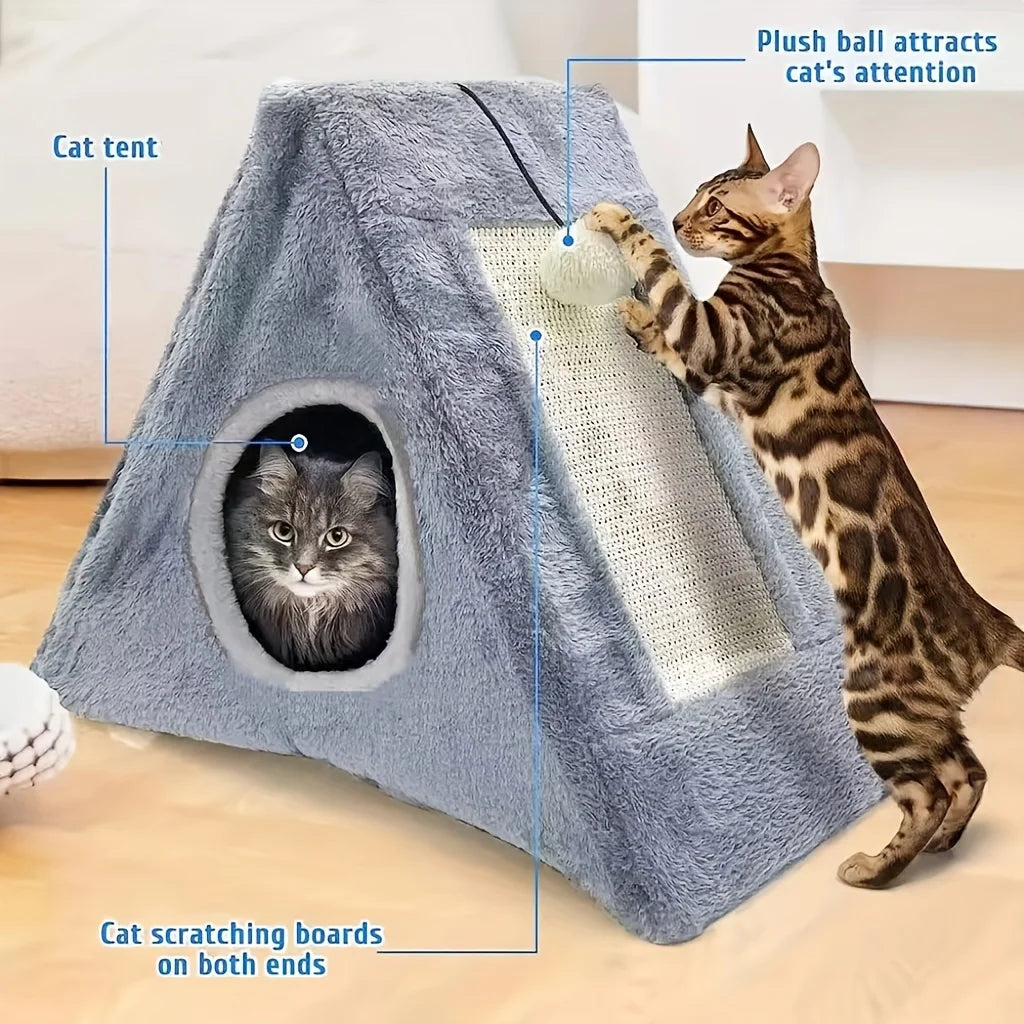 Pet bed suitable for cats under 15 pounds with plush toy ball,