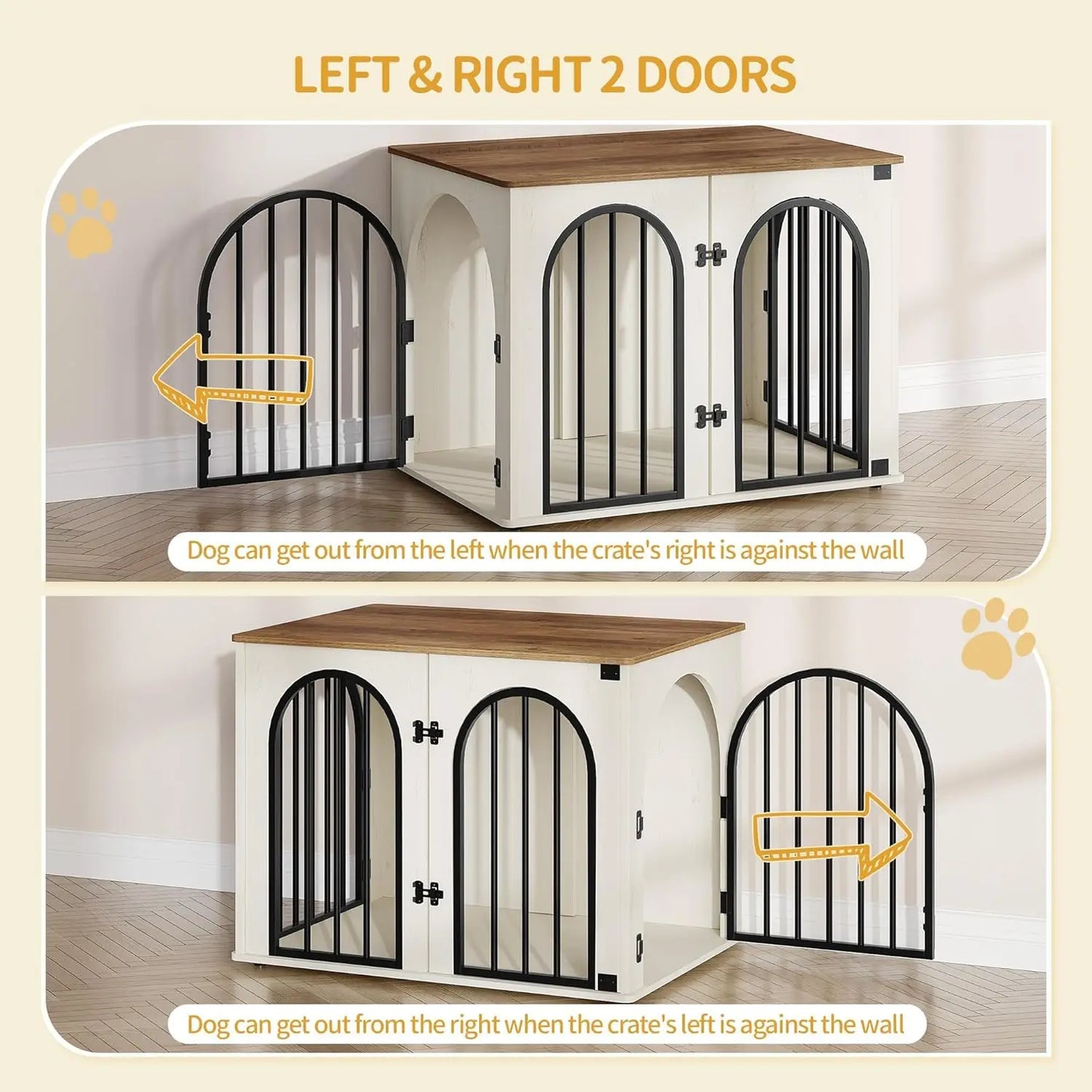 31.5' Heavy Duty Wooden Dog Crate for Small/Medium Dogs with Table Storage, White/Brown