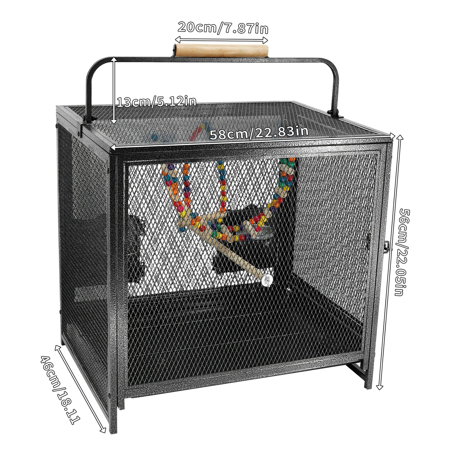 Parrot Wrought Iron ravel Carrier Cage with handle, Perch & Seed Guard.