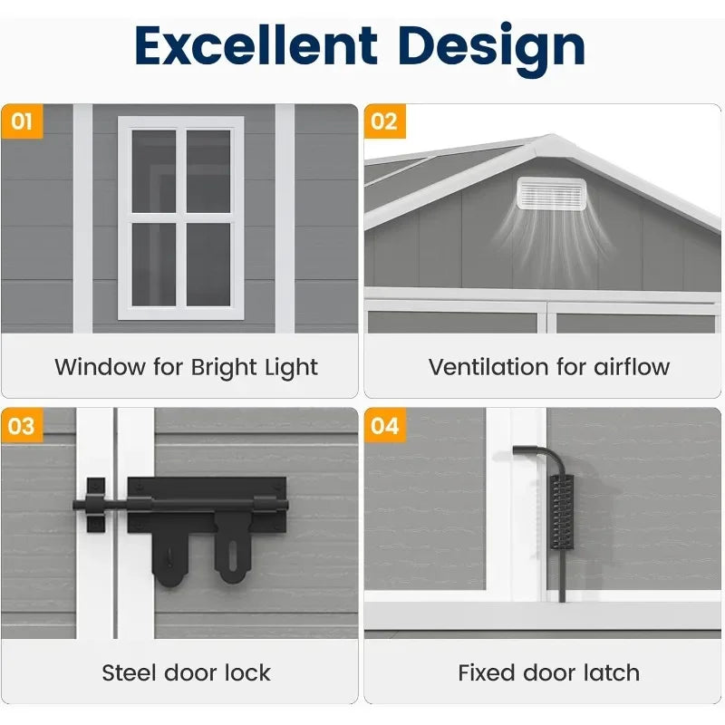8x10 FT Outdoor Resin Storage Shed with Floor/Lockable Door. Store Garden Tools/Bikes