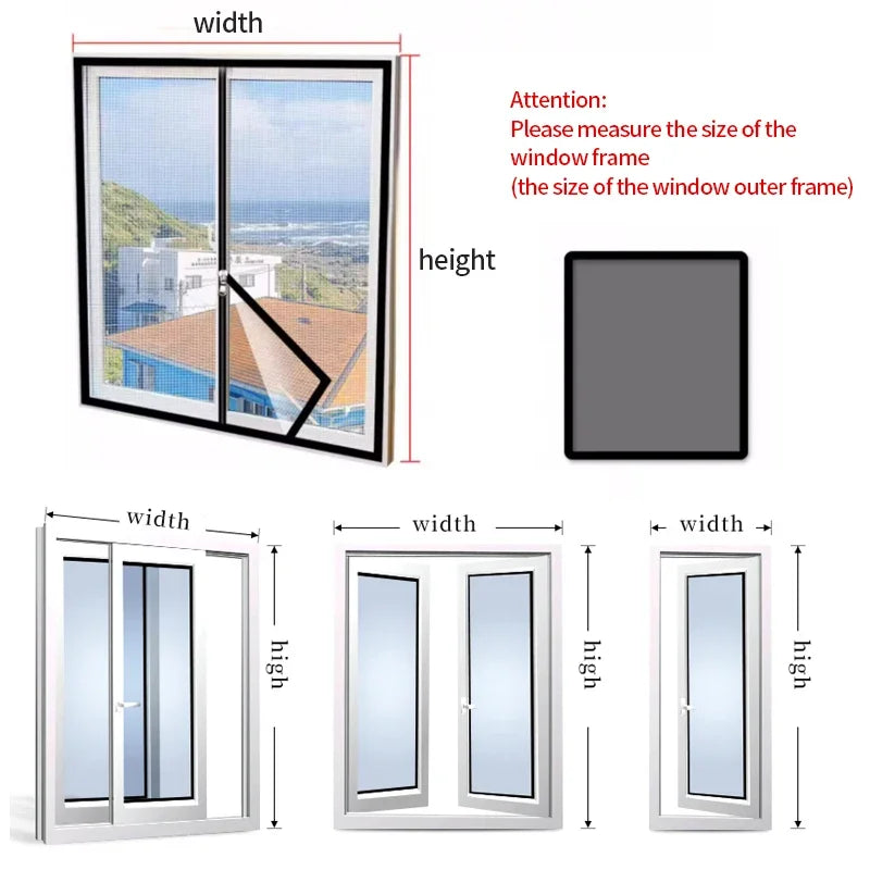 Black, Customized size Window/Door mesh with adhesive zipper, anti-mosquito net,