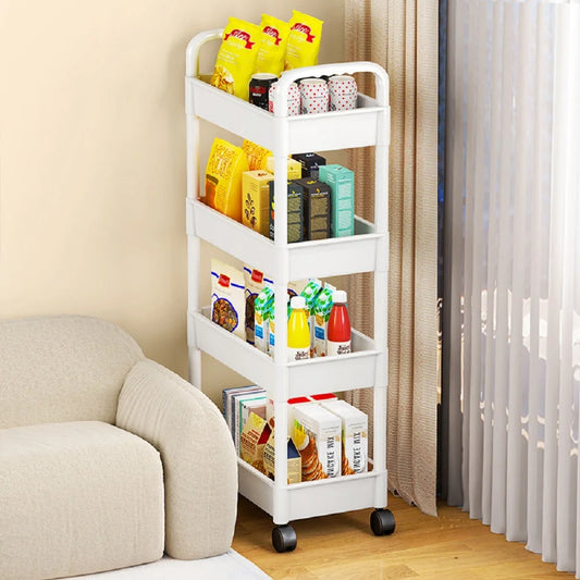 1pc 3/4 Tier Plastic Rolling Storage Cart, Slim, Adjustable Shelves,
