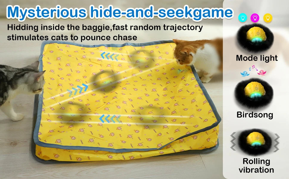 Interactive for Indoor Cats, Self Rolling Ball in Mat, USB Recharging Cable
