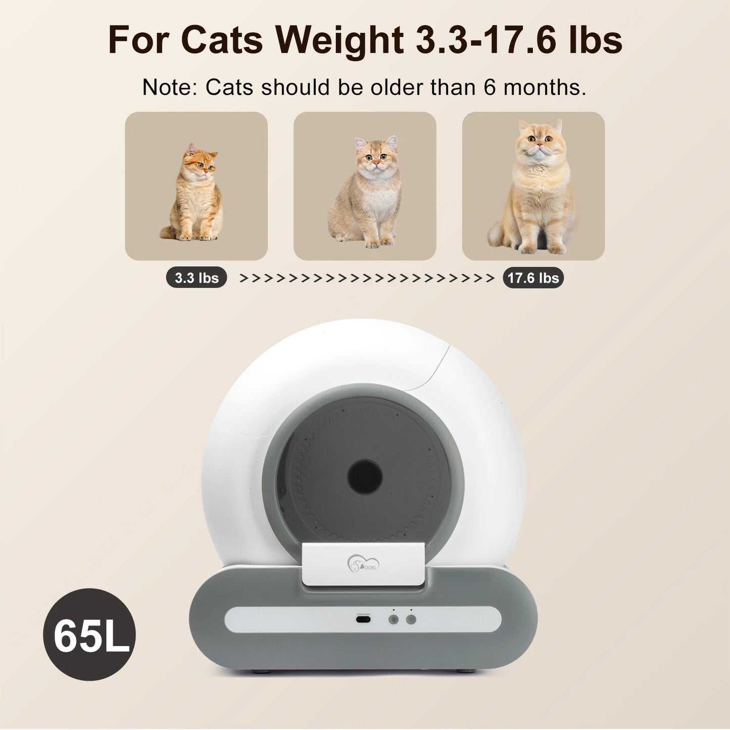 DOEL 65L Self-Cleaning Litter Box, App Control, ONLY Supports 2.4G Wi-Fi