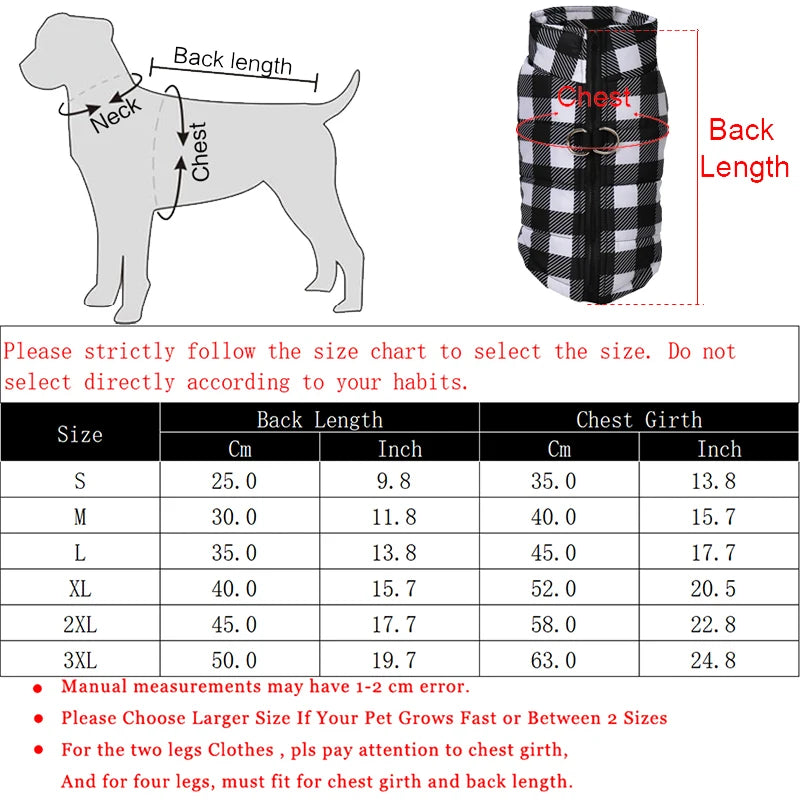 Dogs/Cats Plaid Jacket With Zipper Waterproof Winter Vest