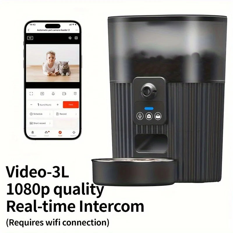 PAPIFEED automatic feeder for cats and dogs. Uses Push button or WIFI.