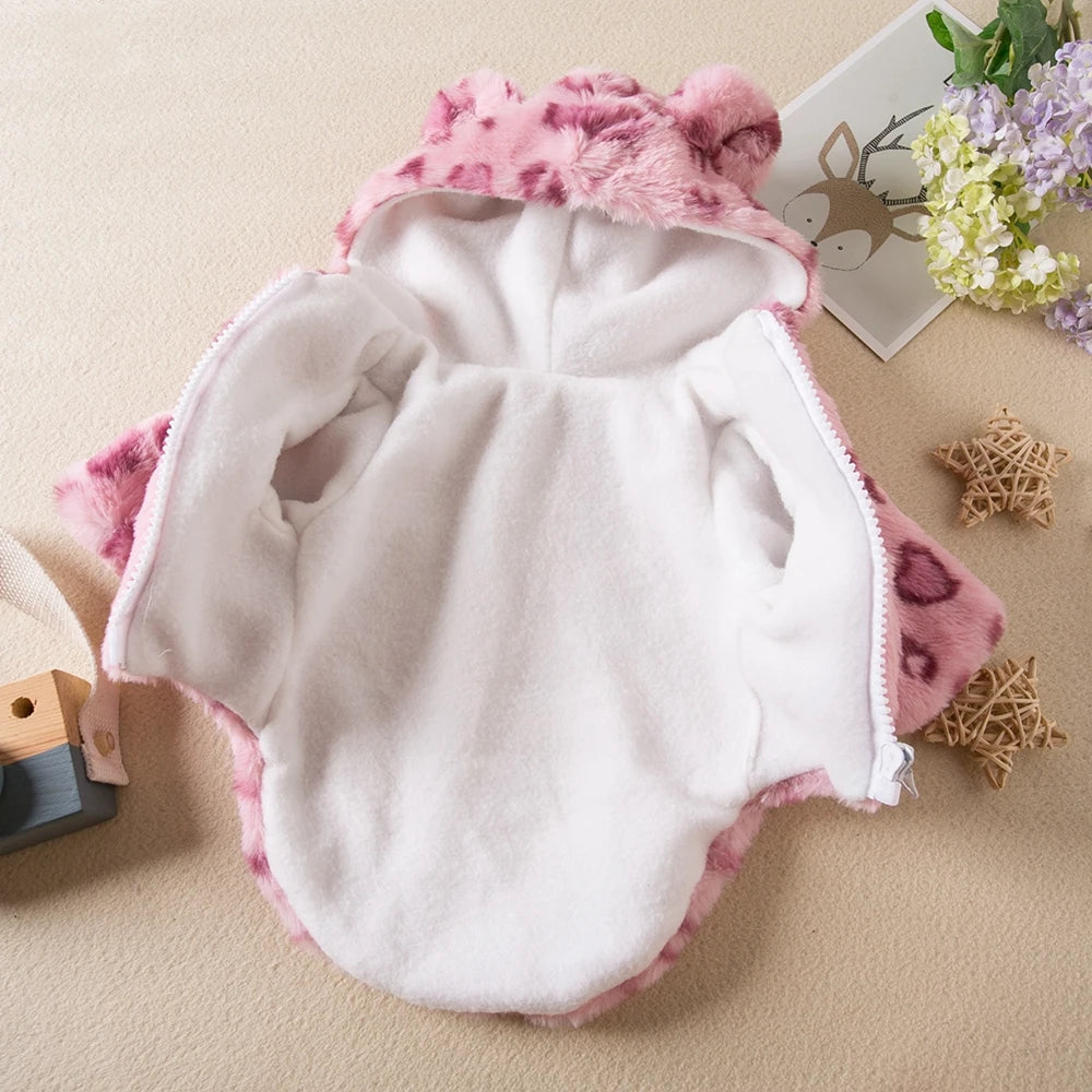 Winter Dog Clothes Warm Fleece Hoodie Jacket in Leopard Print