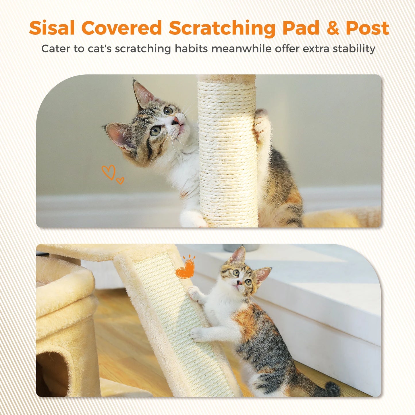 Small Cat Tree for Indoor Cat Tower, Scratching Post Large Cat Condo.